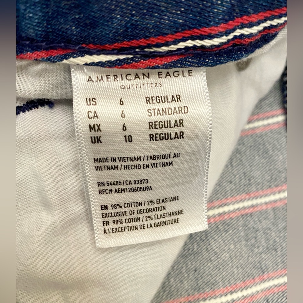 America Eagle Super Stretch Blue Red Striped 6 Americana Denim Mini Jean Skirt - Picture 10 of 12